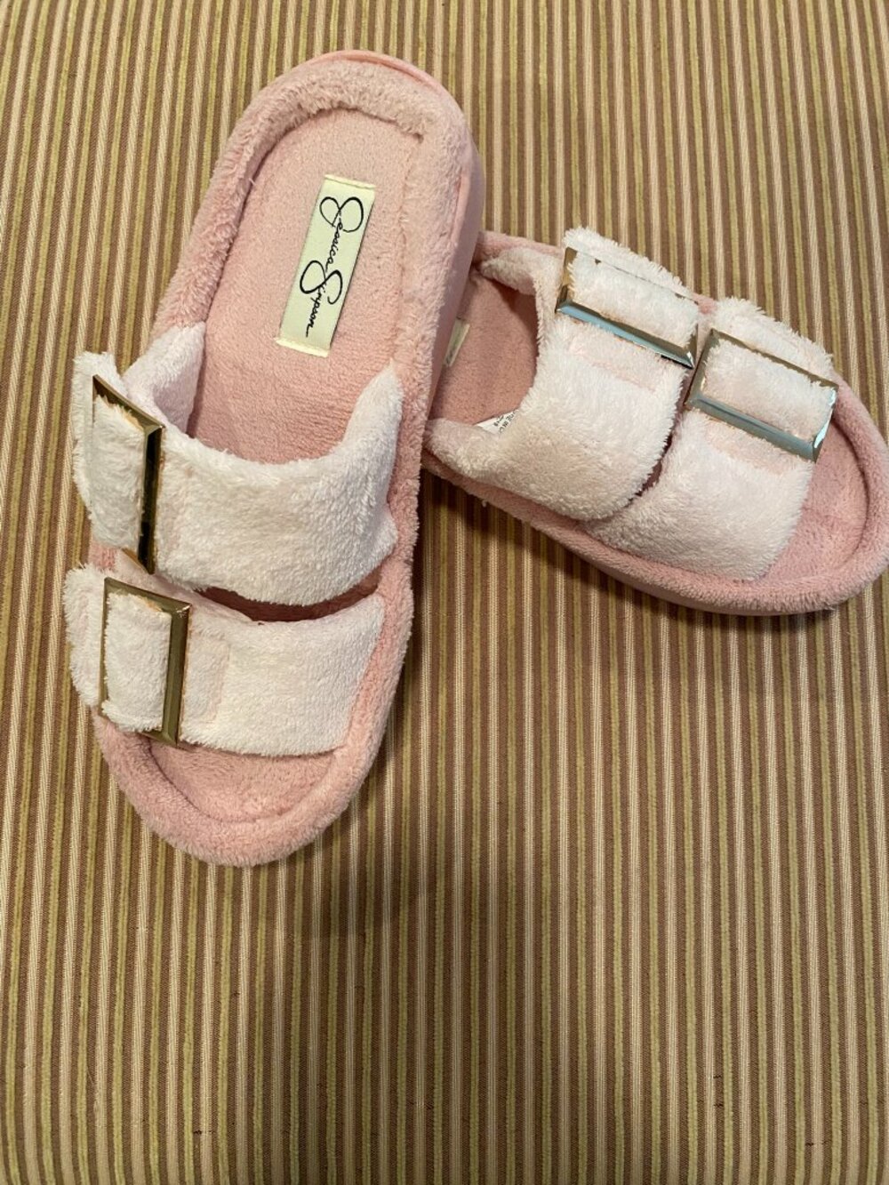 Jessica Simpson pink velour/terry platform slippers size M 7/8